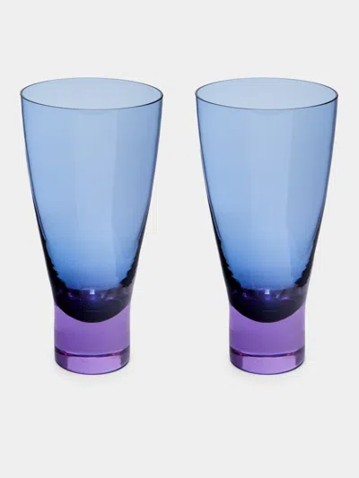 Nasonmoretti Archive Revival 1996 Hand-blown Murano Glass Bicolor Highballs (set Of 2) In Blue