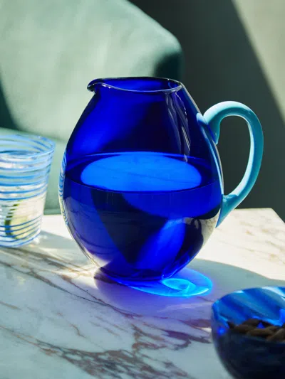 Nasonmoretti Dandy Hand-blown Murano Glass Pitcher  Abask Luxury Gift In Blue