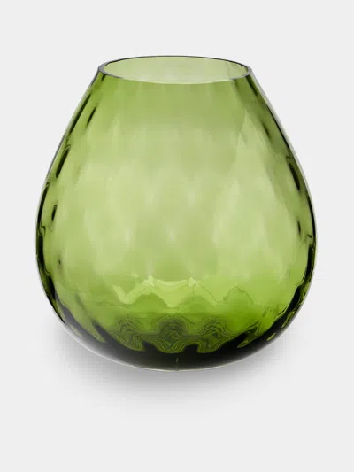 Nasonmoretti Macramé Hand-blown Murano Glass Large Hurricane Candle Holder  Abask Luxury Gift In Green