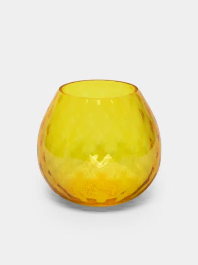 Nasonmoretti Macramé Hand-blown Murano Glass Tealight Holder In Yellow