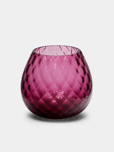 Nasonmoretti Macramé Hand-blown Murano Glass Tealight Holder  Abask Luxury Gift In Pink