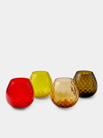 Nasonmoretti Set Of 4 Macramé Hand-blown Murano Glass Tealight Holders In Multi