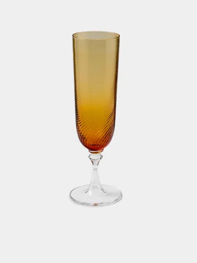 Nasonmoretti Set Of 6 Twisted Ambra Hand-blown Murano Glass Champagne Flutes
