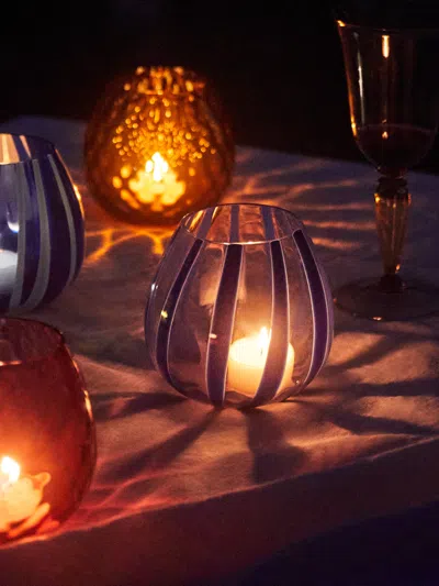 Nasonmoretti String Hand-blown Murano Glass Tealight Holder  Abask Luxury Gift In Purple