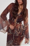 Nasty Gal Animal Print Crinkle Chiffon Top In Tan
