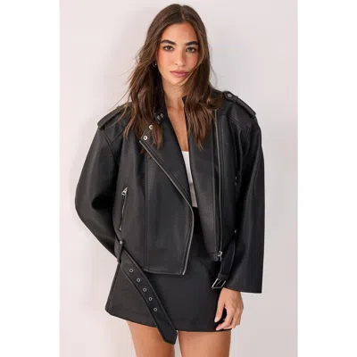 Nasty Gal Belted Faux Leather Biker Jacket In Black