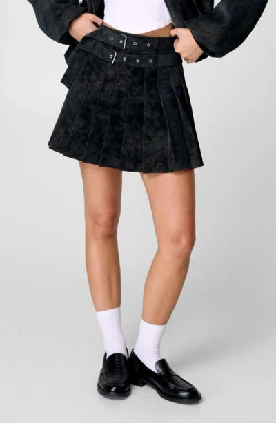 Nasty Gal Belted Pleated Faux Suede Skirt In Black