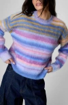 Nasty Gal Brushed Stripe Crewneck Sweater In Blue