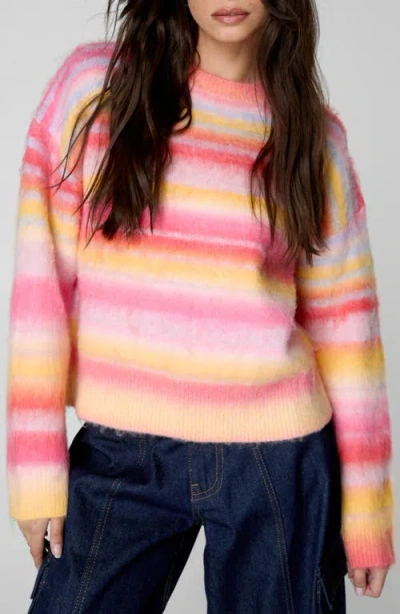 Nasty Gal Brushed Stripe Crewneck Sweater In Pink