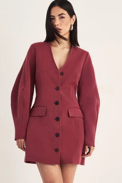 Nasty Gal Button Through Mini Blazer Dress In Burgundy