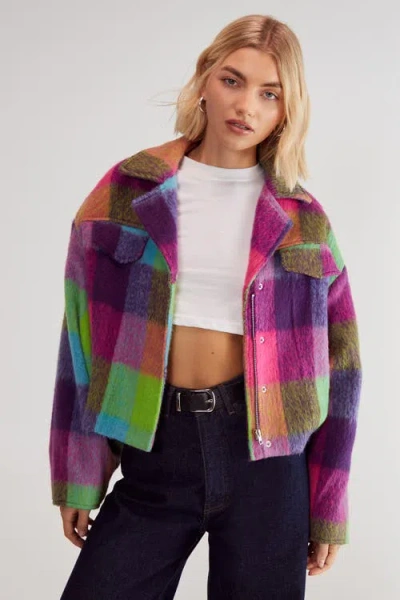 Nasty Gal Check Wool Blend Trucker Jacket In Multi