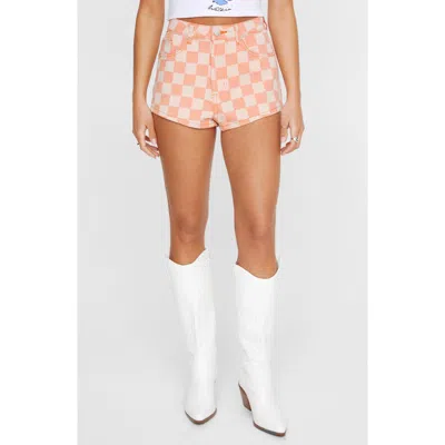 Nasty Gal Checkerboard High Waist Shorts In Orange