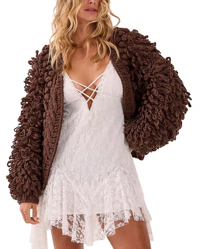 Nasty Gal Chunky Loop Yarn Knitted Cardigan In Brown