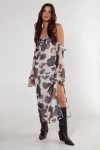 Nasty Gal Cold Shoulder Bias Cut Split Maxi Dress In Multi