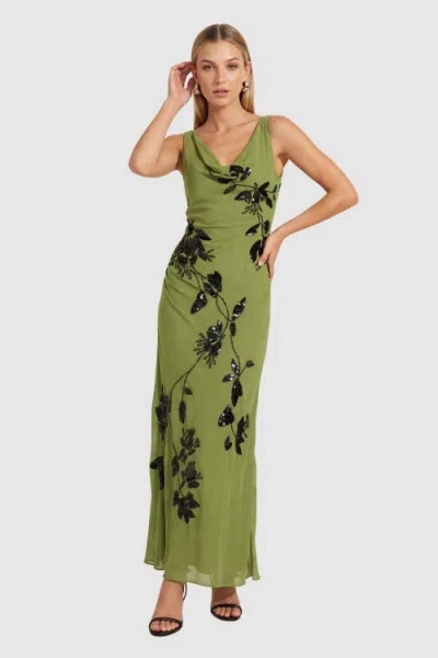 Nasty Gal Cowl Embellished Ruched Side Maxi Dress In Green