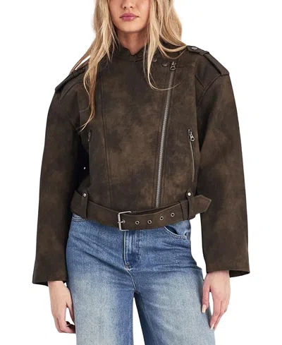 Nasty Gal Cropped Biker Jacket In Green