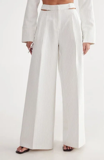 Nasty Gal Cutout Detail Pinstripe Pants In Ivory