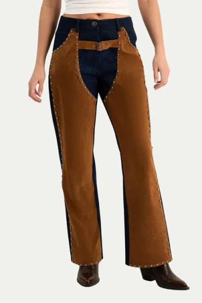 Nasty Gal Denim Studded Suedette Mix Chap Jean In Blue
