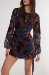Nasty Gal Devoré Floral Long Sleeve Chiffon Minidress In Blue