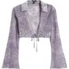 Nasty Gal Devoré Tie Front Velvet Jacquard Crop Top In Lilac