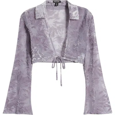 Nasty Gal Devoré Tie Front Velvet Jacquard Crop Top In Lilac