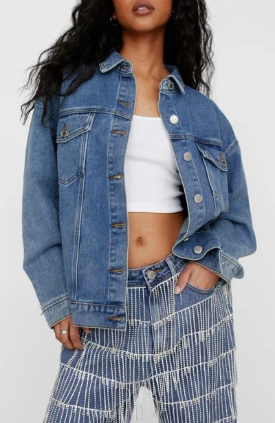 Nasty Gal Diamante Fringe Denim Jacket In Authentic Denim