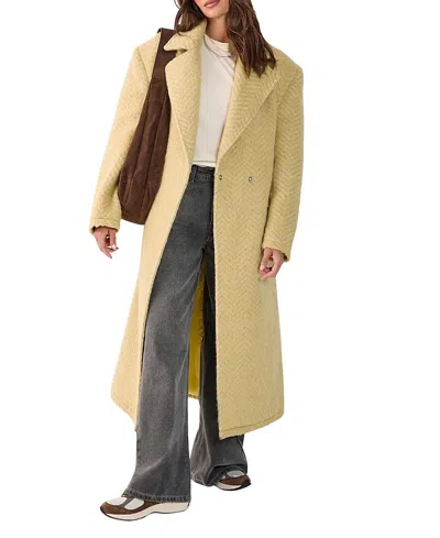 Nasty Gal Double Breasted Brushed Herringbone Coat In Yellow