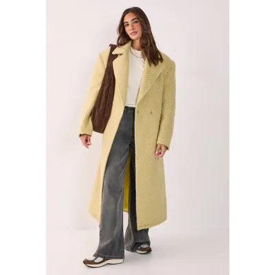 Nasty Gal Double Breasted Brushed Herringbone Coat In Yellow