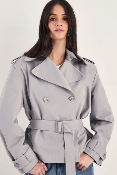 Nasty Gal Double Breasted Short Trench Coat In Gray