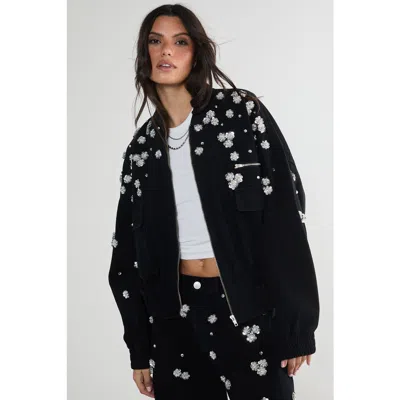 Nasty Gal Embellished Flower Applique Jacket In Black