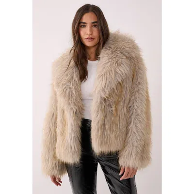 Nasty Gal Faux Fur Collared Cropped Coat In Neutral
