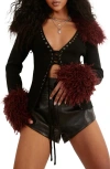 Nasty Gal Faux Fur Trim Lace-up Cardigan In Black