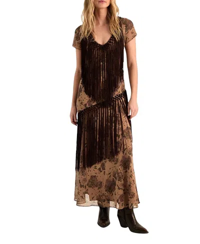 Nasty Gal Floral Chiffon Fringe Maxi Dress In Brown
