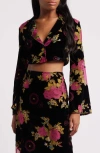 Nasty Gal Floral Devore Velvet Crop Jacket In Pink
