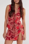 Nasty Gal Floral Print Tie Front Vest In Pink