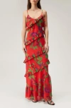 NASTY GAL NASTY GAL FLORAL TIERED RUFFLE CHIFFON MAXI DRESS