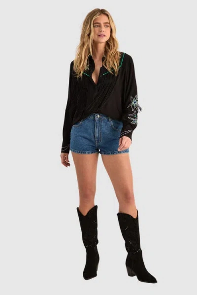 Nasty Gal Fringe Western Button Down Shirt In Black