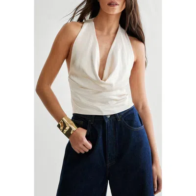 Nasty Gal Hammered Satin Halter Top In Champagne