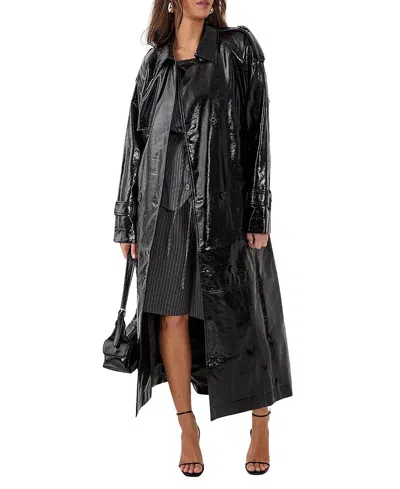 Nasty Gal High Shine Faux Leather Trench Coat In Black