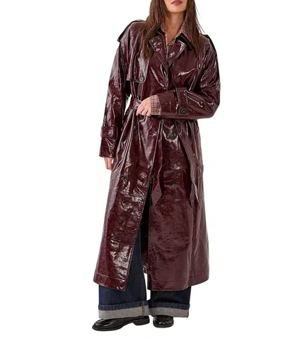 Nasty Gal High Shine Faux Leather Trench Coat In Brown