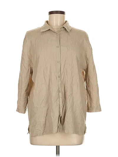 Pre-owned Nasty Gal Inc. 3/4 Sleeve Button Down Shirt In Tan