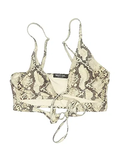 Pre-owned Nasty Gal Inc. Swimsuit Top Ivory Animal Print Pattern Swimwear