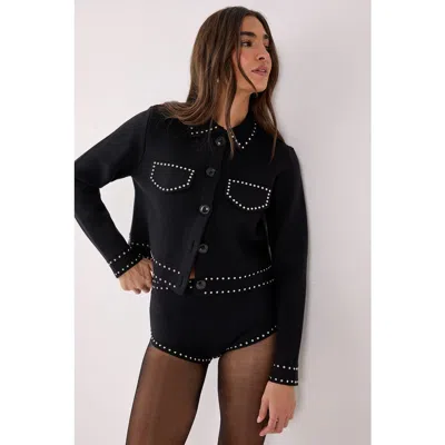 Nasty Gal Knitted Western Stud Detail Cardigan In Black
