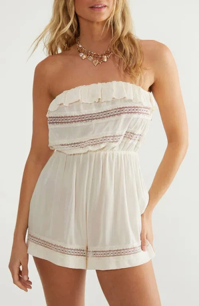 Nasty Gal Lace Inset Strapless Romper In Cream