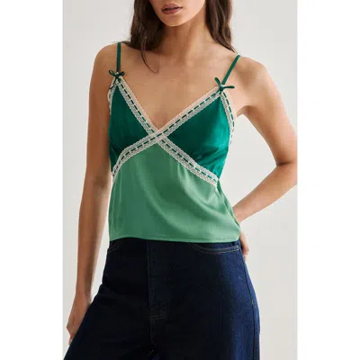 Nasty Gal Lace Trim Satin Camisole In Green