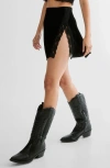 Nasty Gal Lace Trim Side Slit Velvet Miniskirt In Black