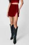 Nasty Gal Lace Trim Side Slit Velvet Miniskirt In Red
