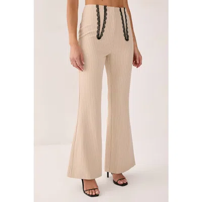 Nasty Gal Lace Trim Tailored Flared Pants In Neutral