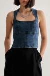 Nasty Gal Lace-up Back Denim Top In Indigo