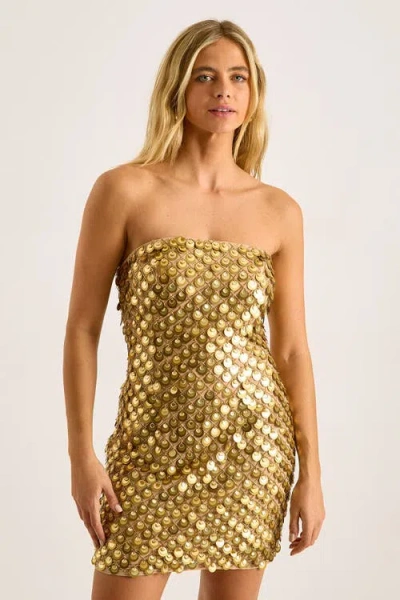 Nasty Gal Layered Disc Bandeau Mini Dress In Gold